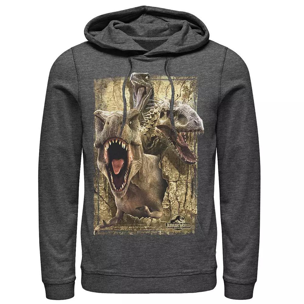 Men's Jurassic World T-Rex Indominus Rex & Raptor Hoodie, Size: Small, Athletic Grey Product Image