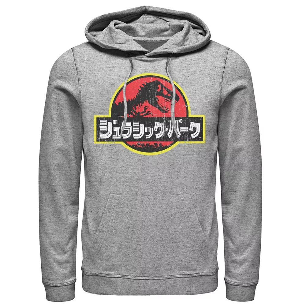 Mens Jurassic Park Logo Outlined Hoodie, Men's, Size: XL, Athletic Grey Product Image
