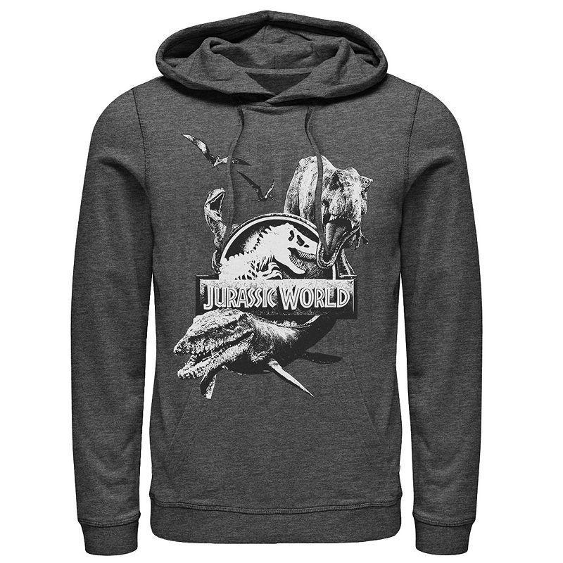 Men's Jurassic World Two Dino Collage Grunge Logo Hoodie, Size: Medium, Grey Heather Product Image
