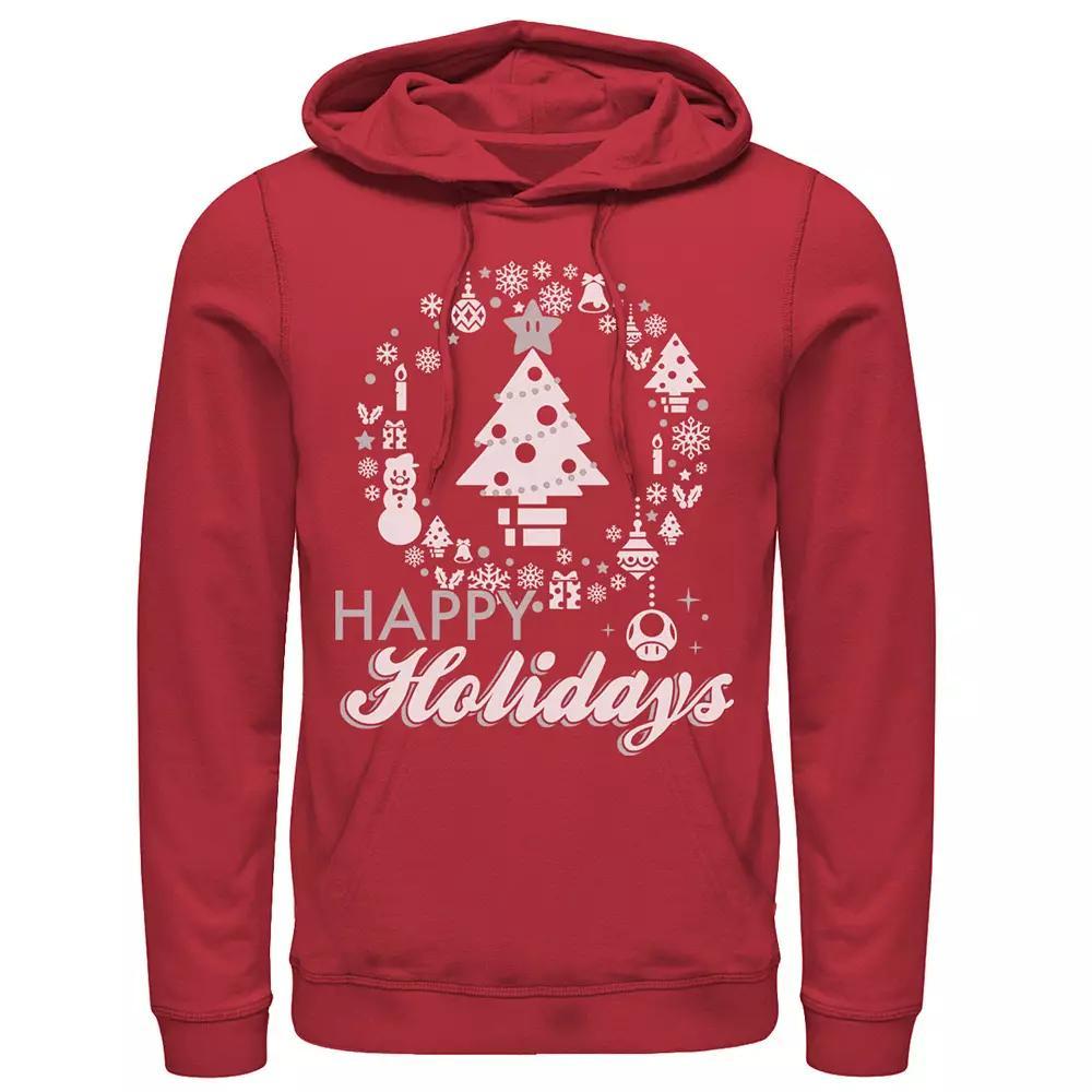 Men's Super Mario Happy Holidays Christmas Tree Hoodie, Size: Large, Red Product Image