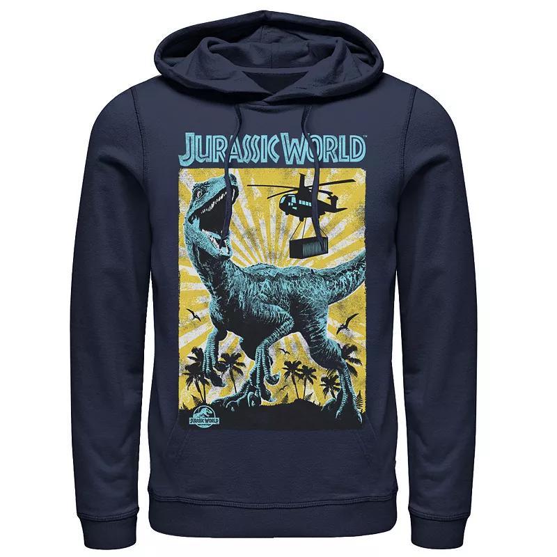 Mens Jurassic World T-Rex Color Pop Retro Poster Hoodie Blue Product Image