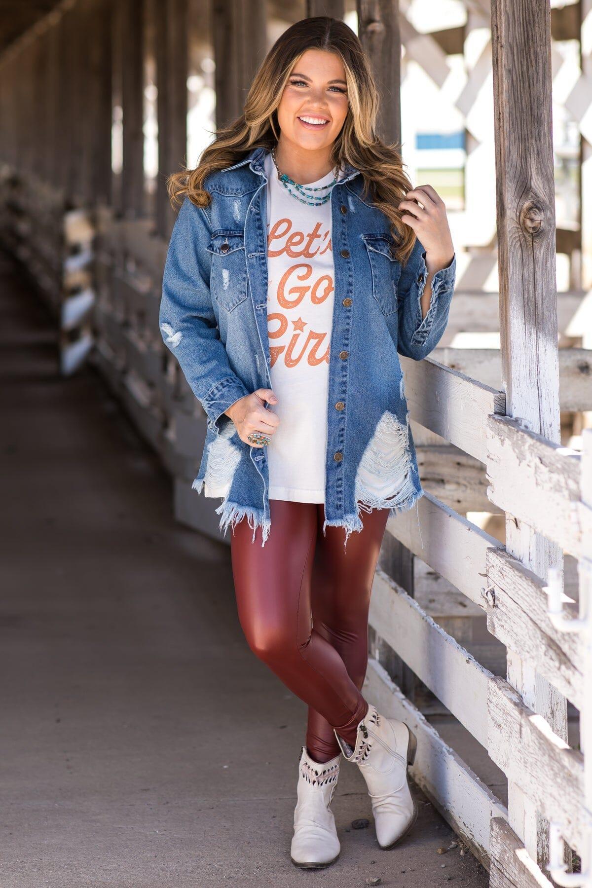 Maroon Faux Leather High Rise Leggings Product Image
