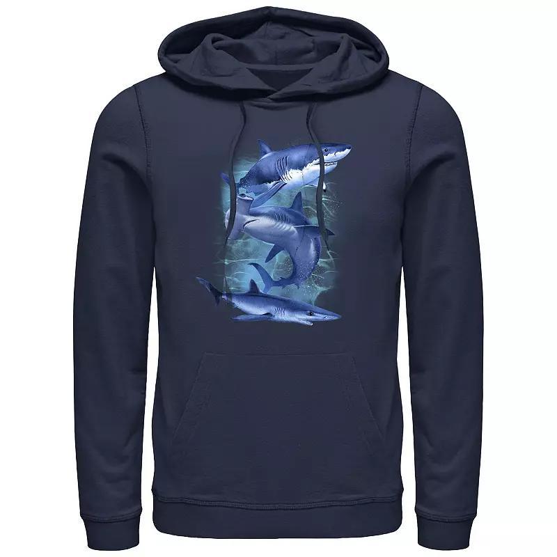 Mens Three Blue Sharks Graphic Hoodie Product Image