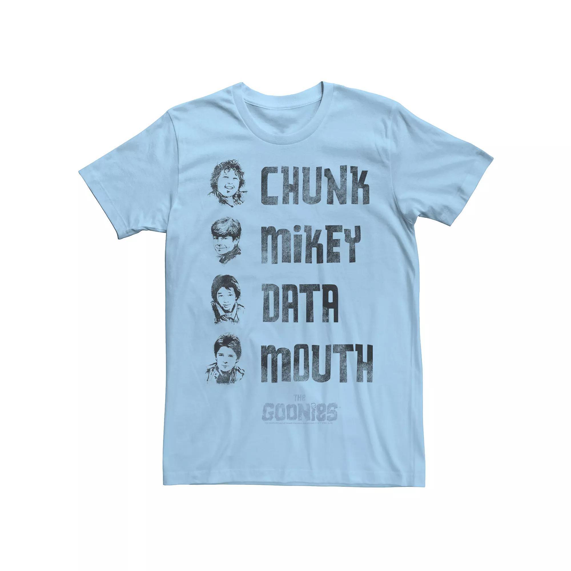 Men's The Goonies Chunk Mikey Data Mouth Name Stack Tee, Size: XXL, Light Blue Product Image