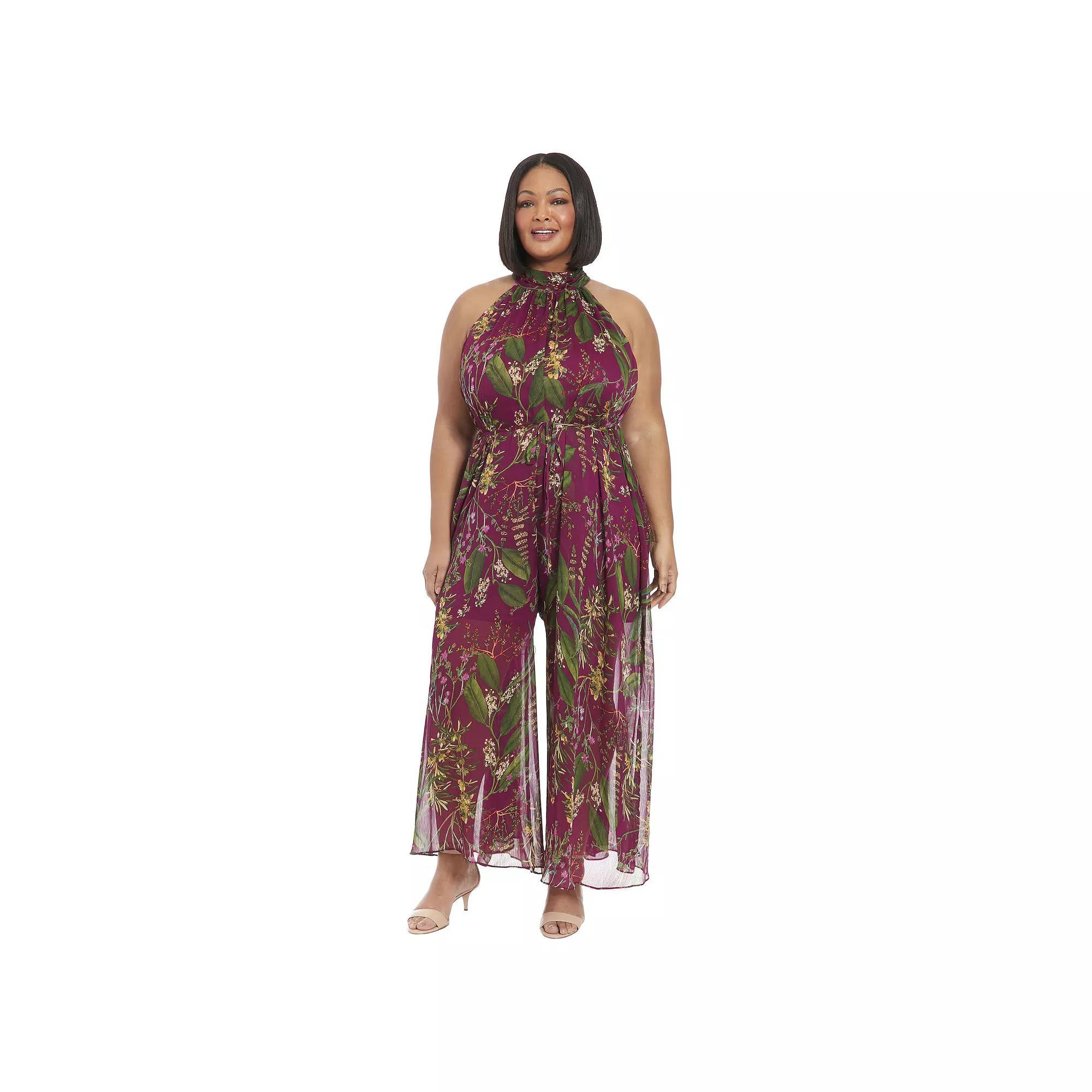 Plus Size London Times Ruched Collar Halter Neck Wide Leg Jumpsuit, Women's, Size: 18 W, Black Product Image
