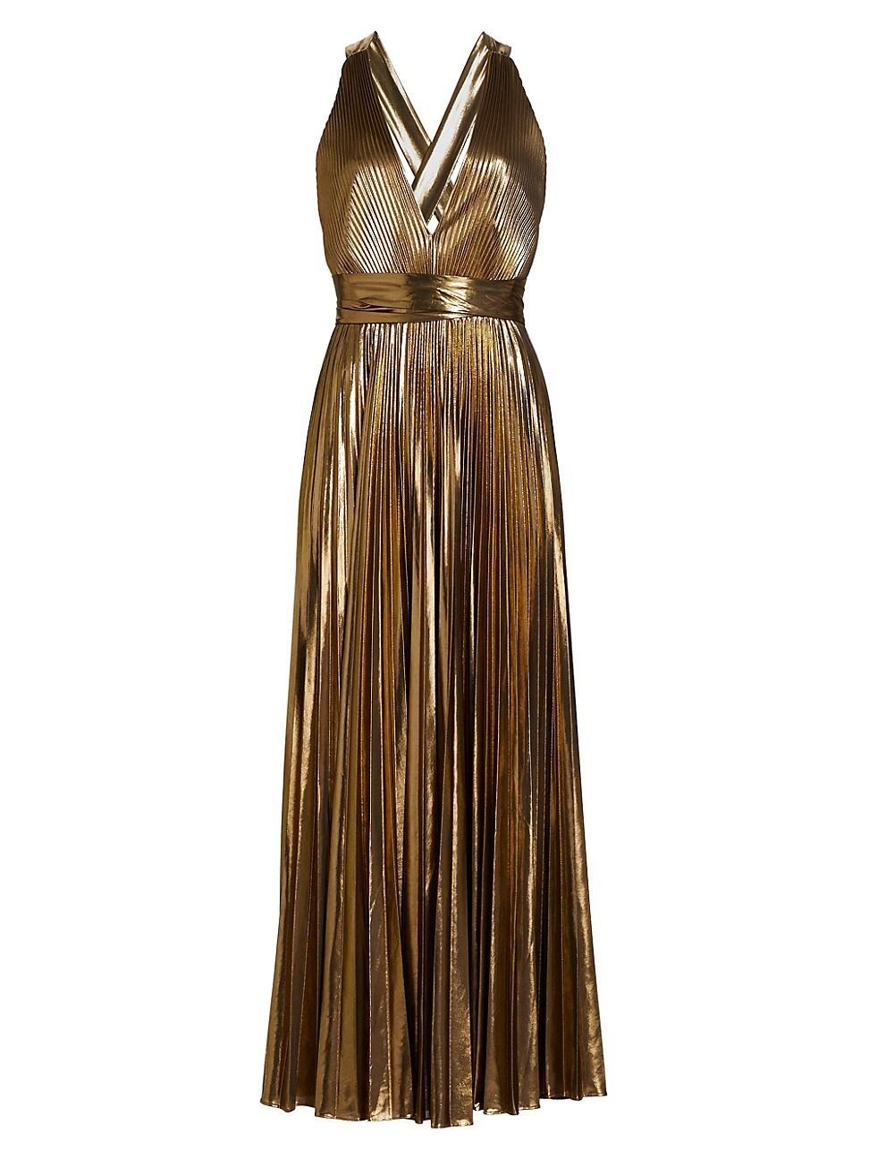 Womens Oria Metallic Pleated Lam Maxi Dress Product Image