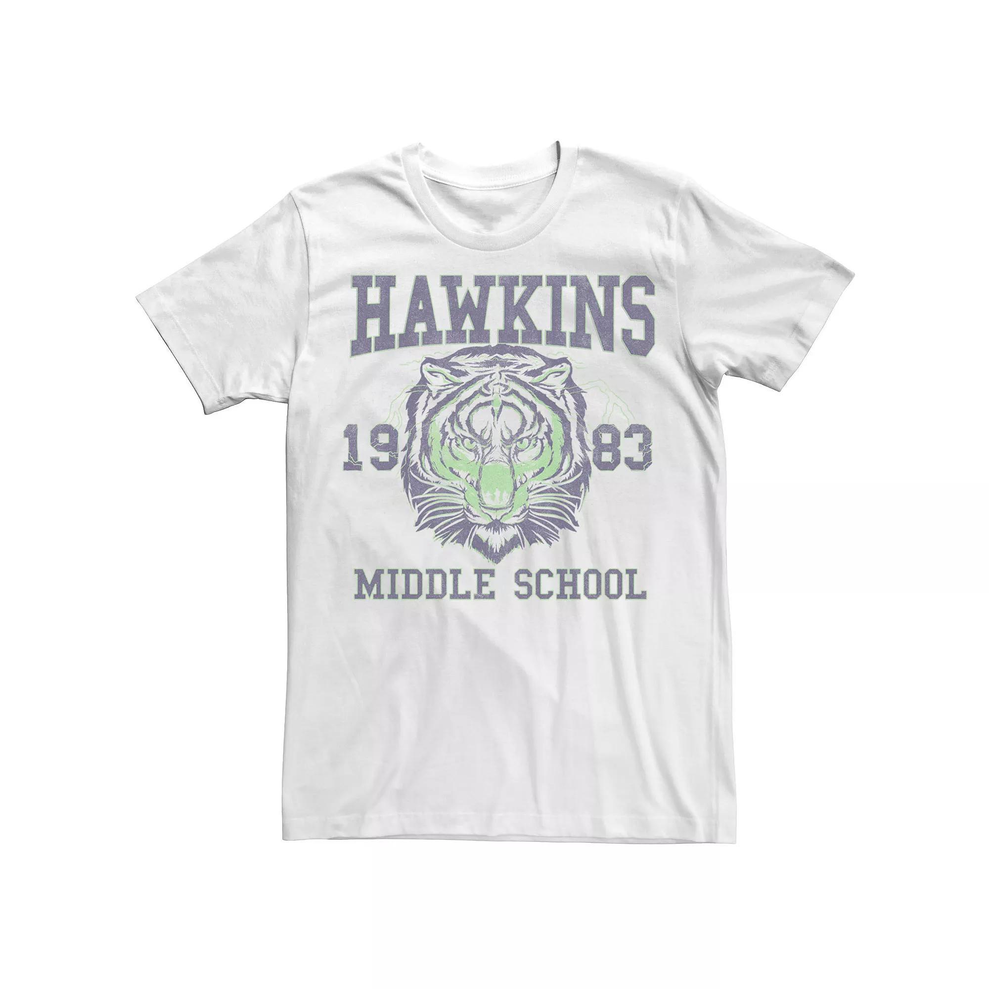 Men's Netflix Stranger Things Hawkins Middle School 1983 Tiger Tee, Size: Large, White Product Image