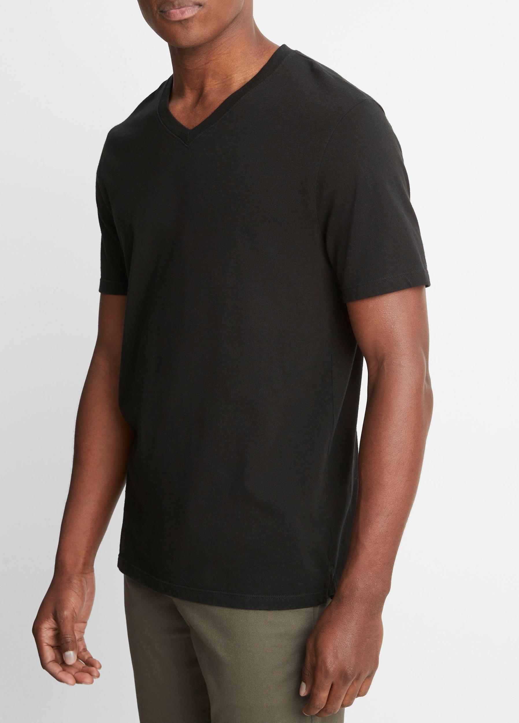 Mens Garment Dye Short Sleeve V-Neck T-Shirt, True Black, Size L Vince Product Image