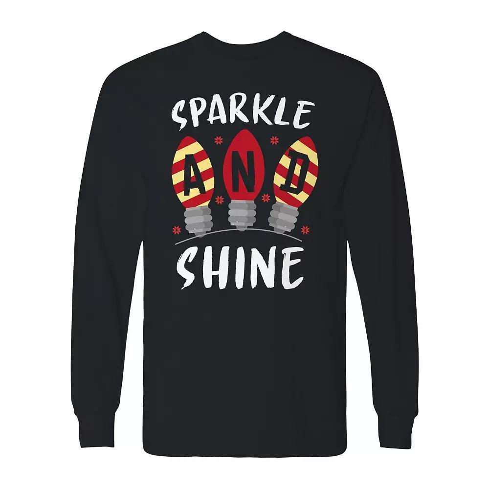 Men's Christmas Sparkle Shine Long Sleeve Graphic Tee, Size: XL, Black Product Image