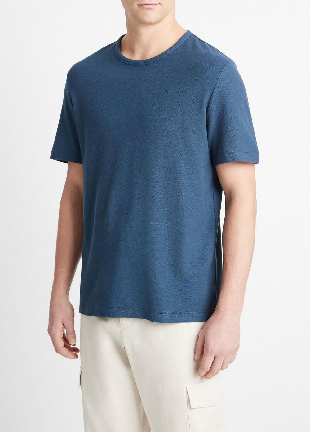 Mens Pima Cotton Piqu Crew Neck T-Shirt, Soft Black, Size L Vince Product Image