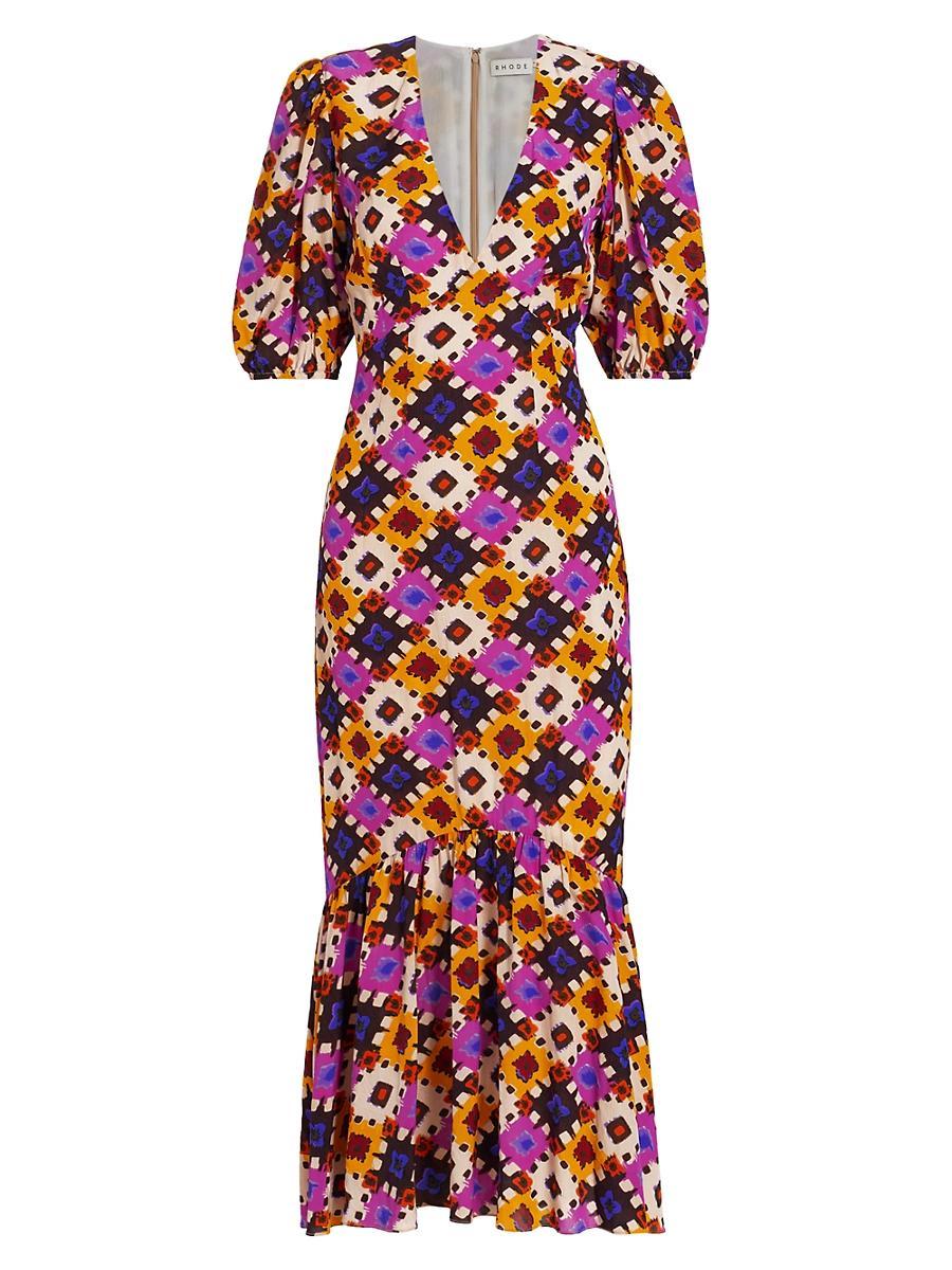 Womens Ester Geometric V-Neck Midi-Dress Product Image