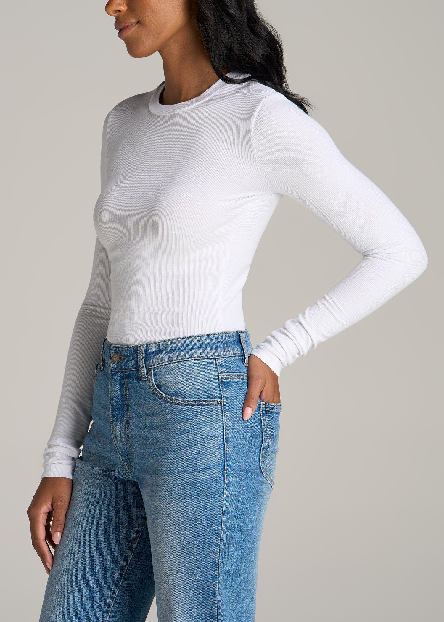 FITTED Ribbed Long Sleeve Tee in White - Tall Women's Shirts Product Image