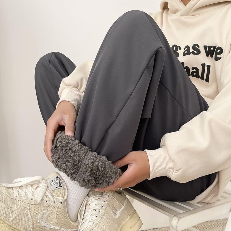 Elastic Waist Plain Fleece-Lined Baggy Pants Product Image