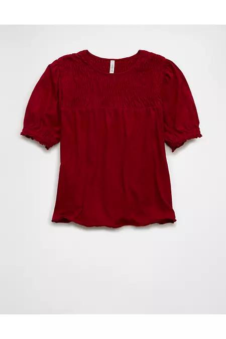 AE Sunchaser High Neck Puff Sleeve Smocked T-Shirt Women's Product Image