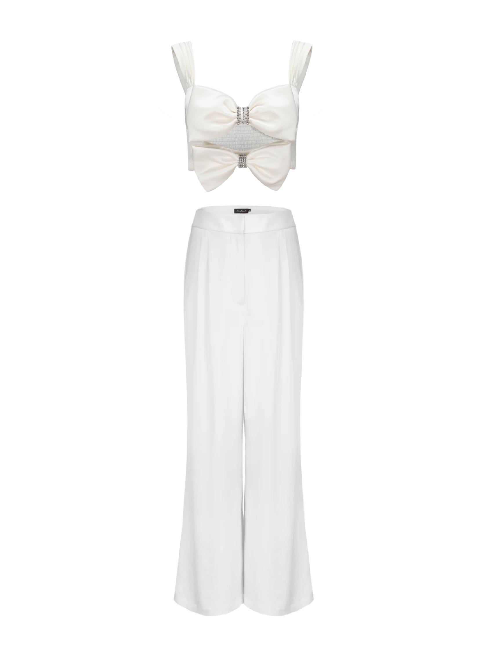 Alexandra Satin Pants (White) Product Image