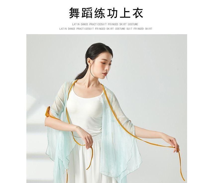 Bell-Sleeve Sheer Wrap Dance Top Product Image