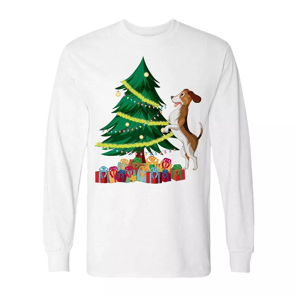 Men's Christmas Tree Dog Long Sleeve Graphic Tee, Size: Medium, Black Product Image