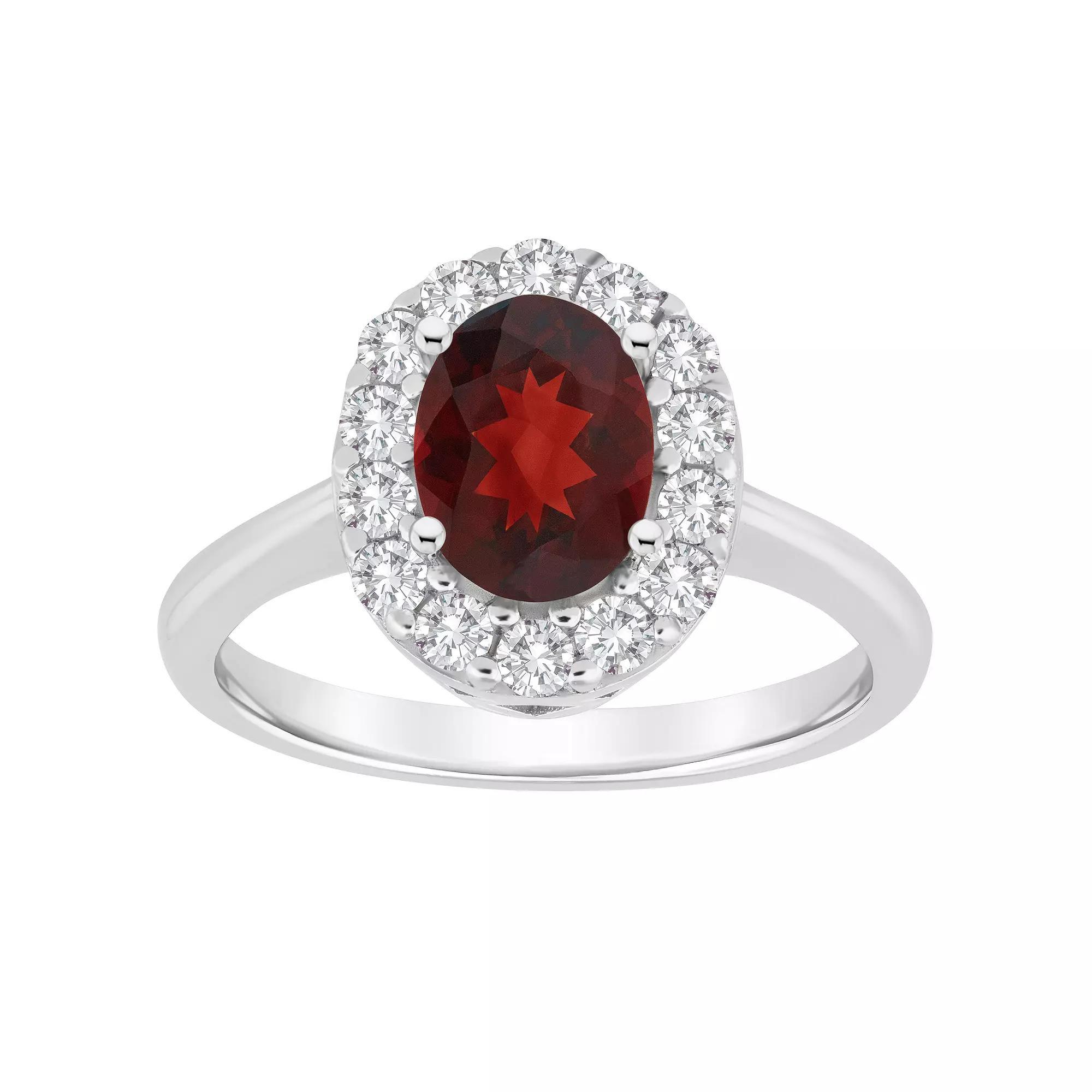 Celebration Gems Sterling Silver Gemstone Halo Ring, Womens Red Product Image