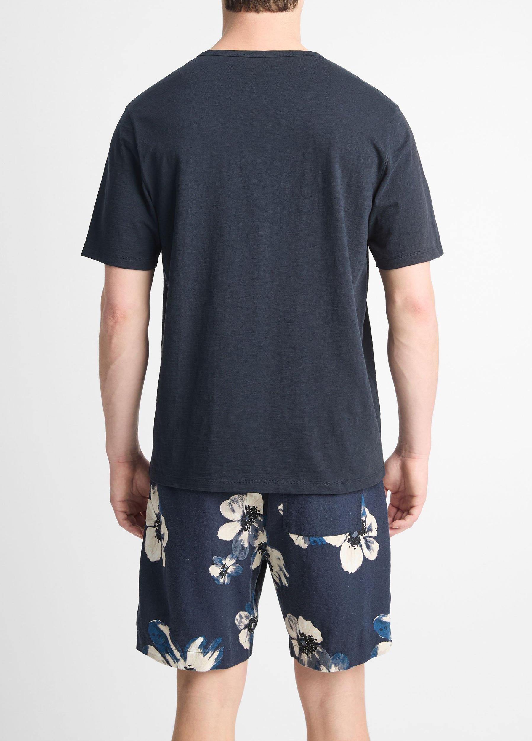 Mens Slub Cotton Split-Neck T-Shirt, Midnight Sky, Size M Vince Product Image