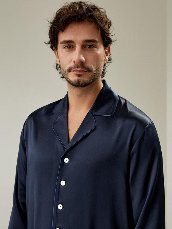 Long Silk Pajamas Set for Men Product Image