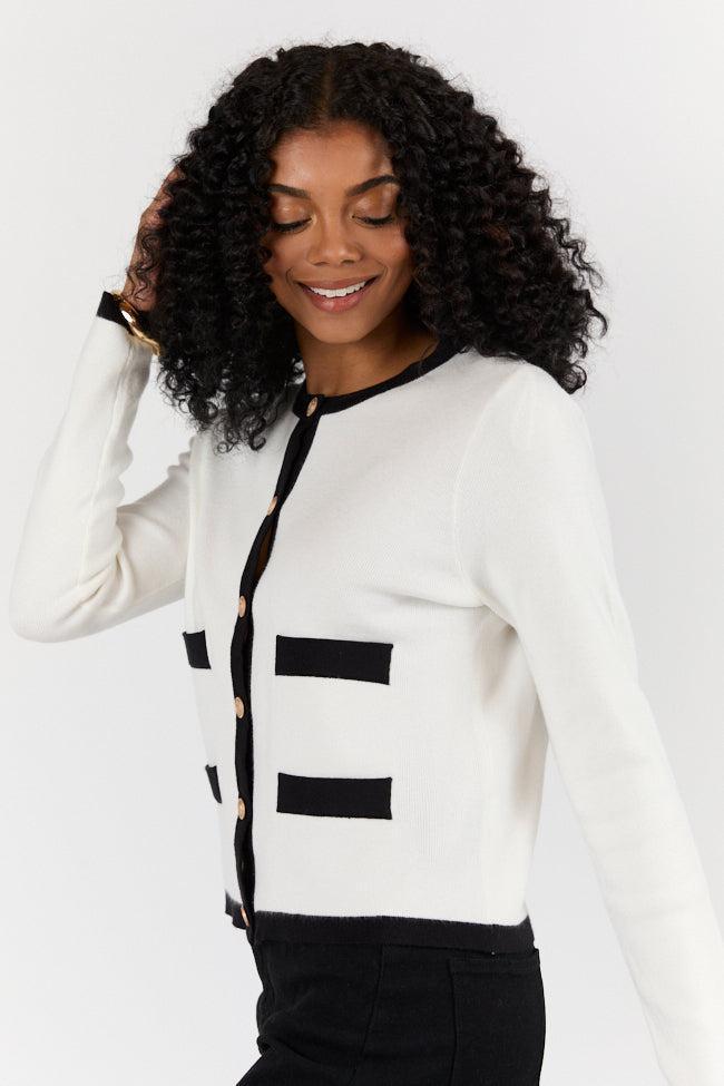 Forever Changing Ivory and Black Contrast Trim Cardigan FINAL SALE Product Image