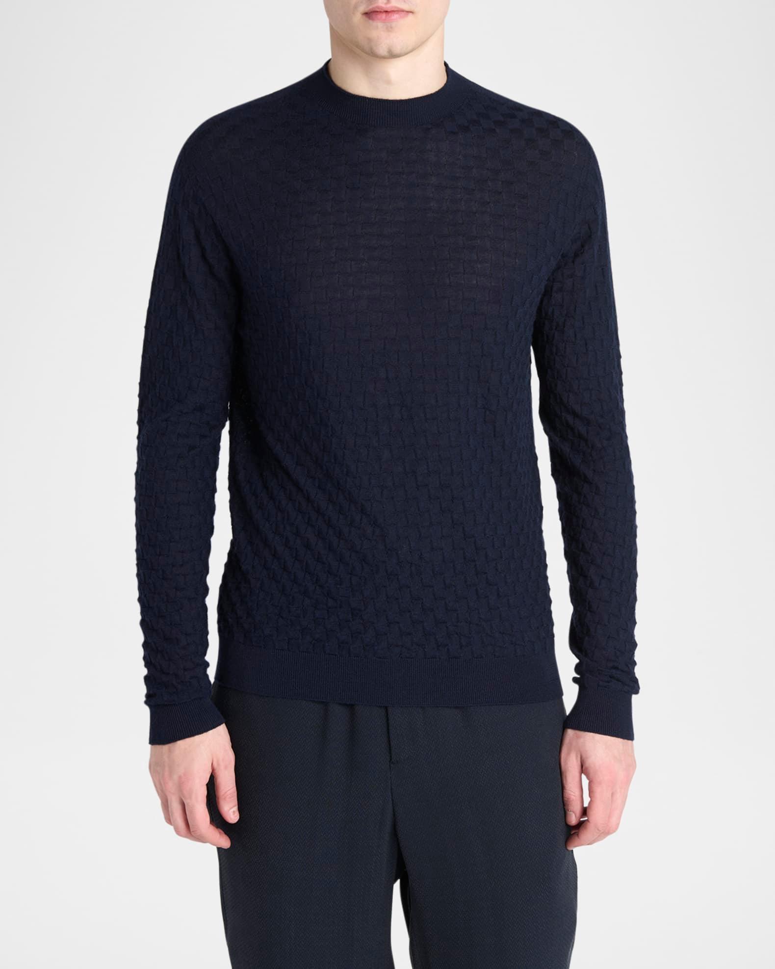 Men's Quadrant Knit Cashmere and Silk Crewneck Sweater Product Image