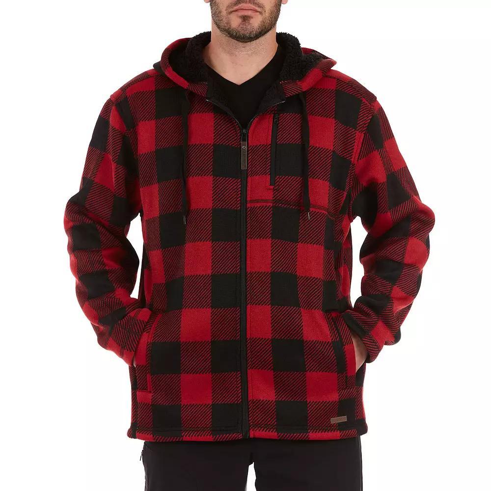 Men's Smith's Workwear Buffalo Plaid Sweater Fleece Hooded Jacket, Size: XL, Grey Grey Black Product Image