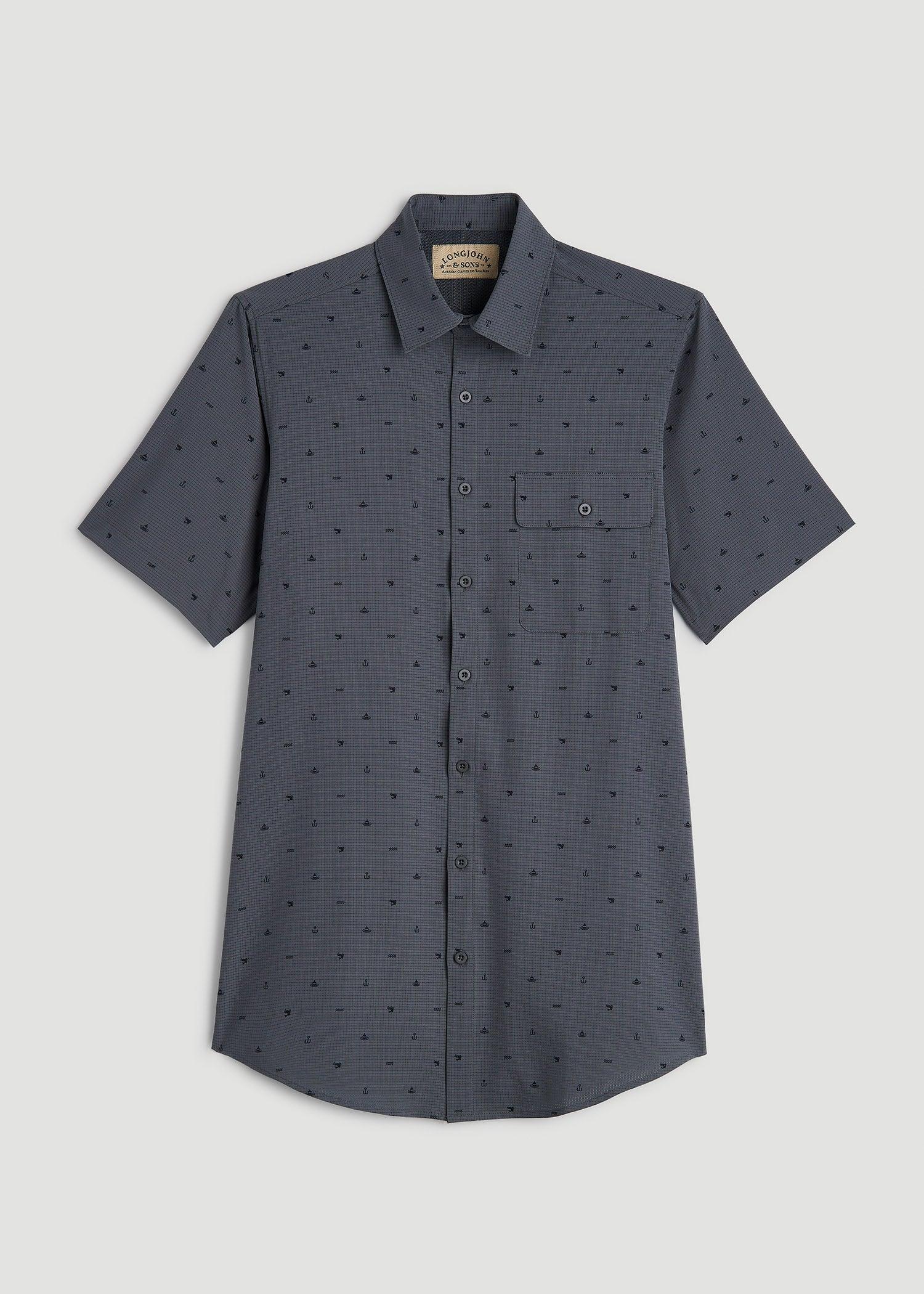 LJ&S Great Lakes Sport Shirt for Tall Men in Fishing Icon Print Product Image