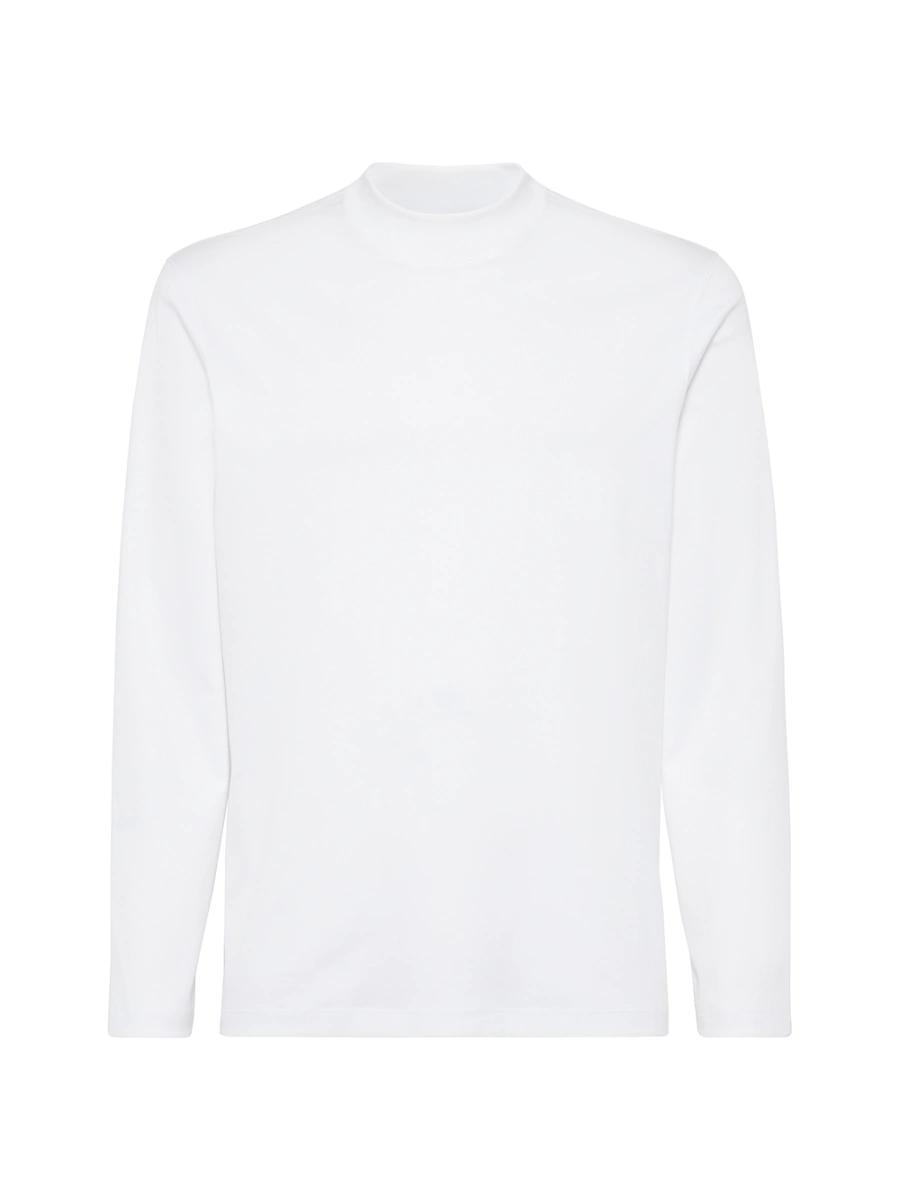 Mens Cotton Jersey Mock Neck Long Sleeve T-Shirt Product Image