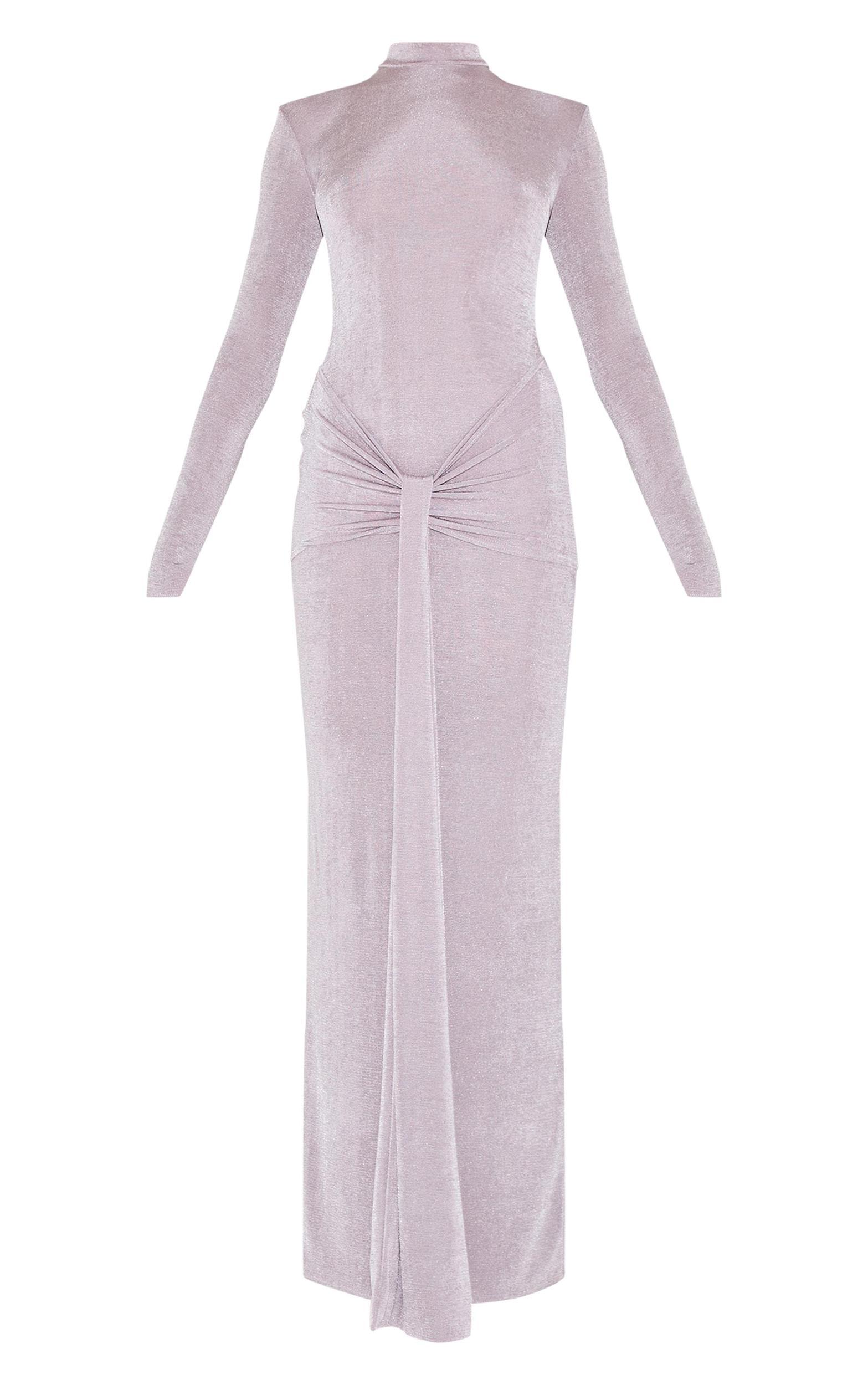  Mushroom Slinky Acetate Wrap Maxi Dress Product Image