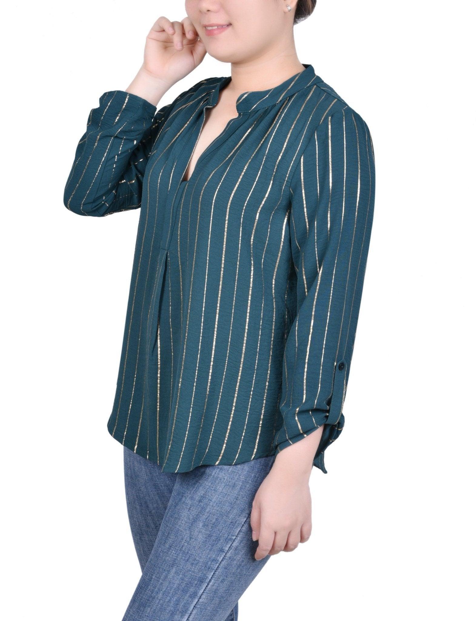 Long Sleeve Foil Striped Blouse - Petite Product Image