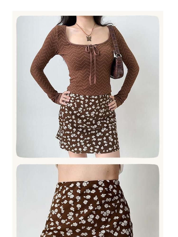 High Rise Floral Print Mini A-Line Skirt Product Image