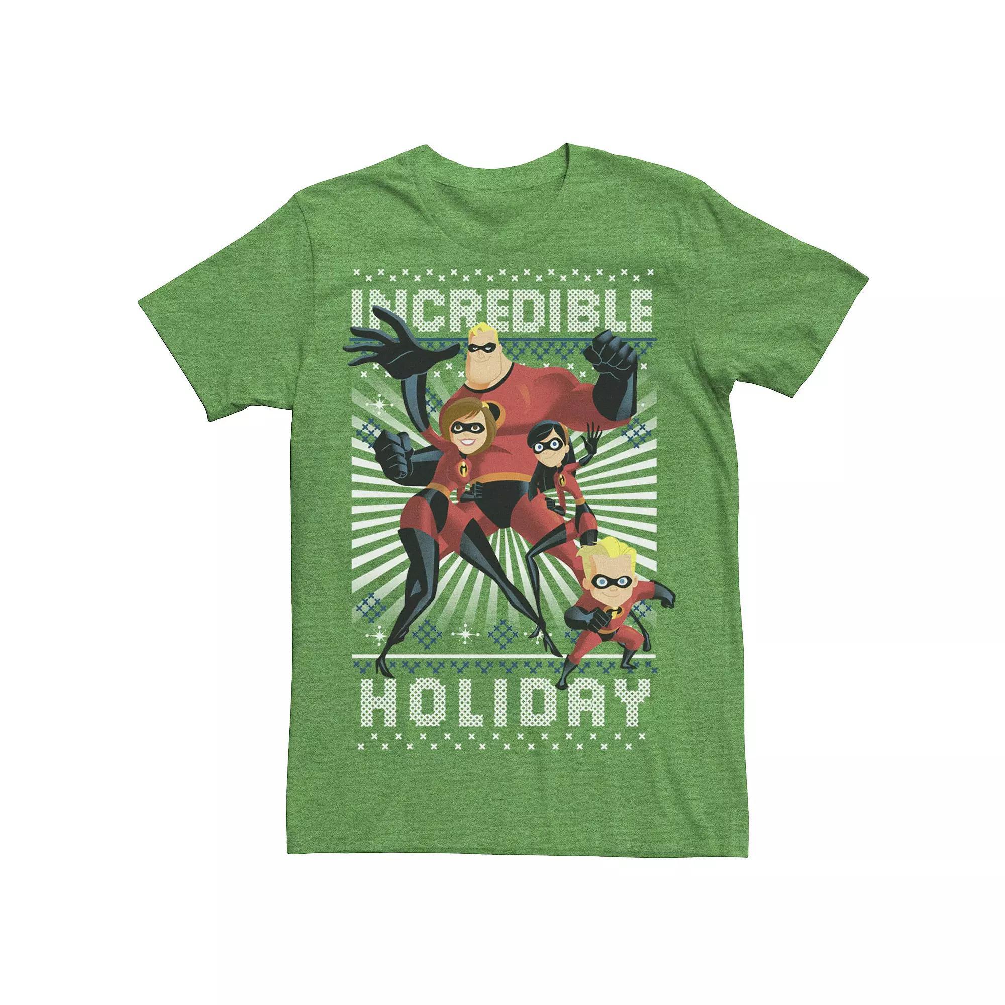 Mens Disney Pixar Incredibles Holiday Tee Kelly Grey Product Image