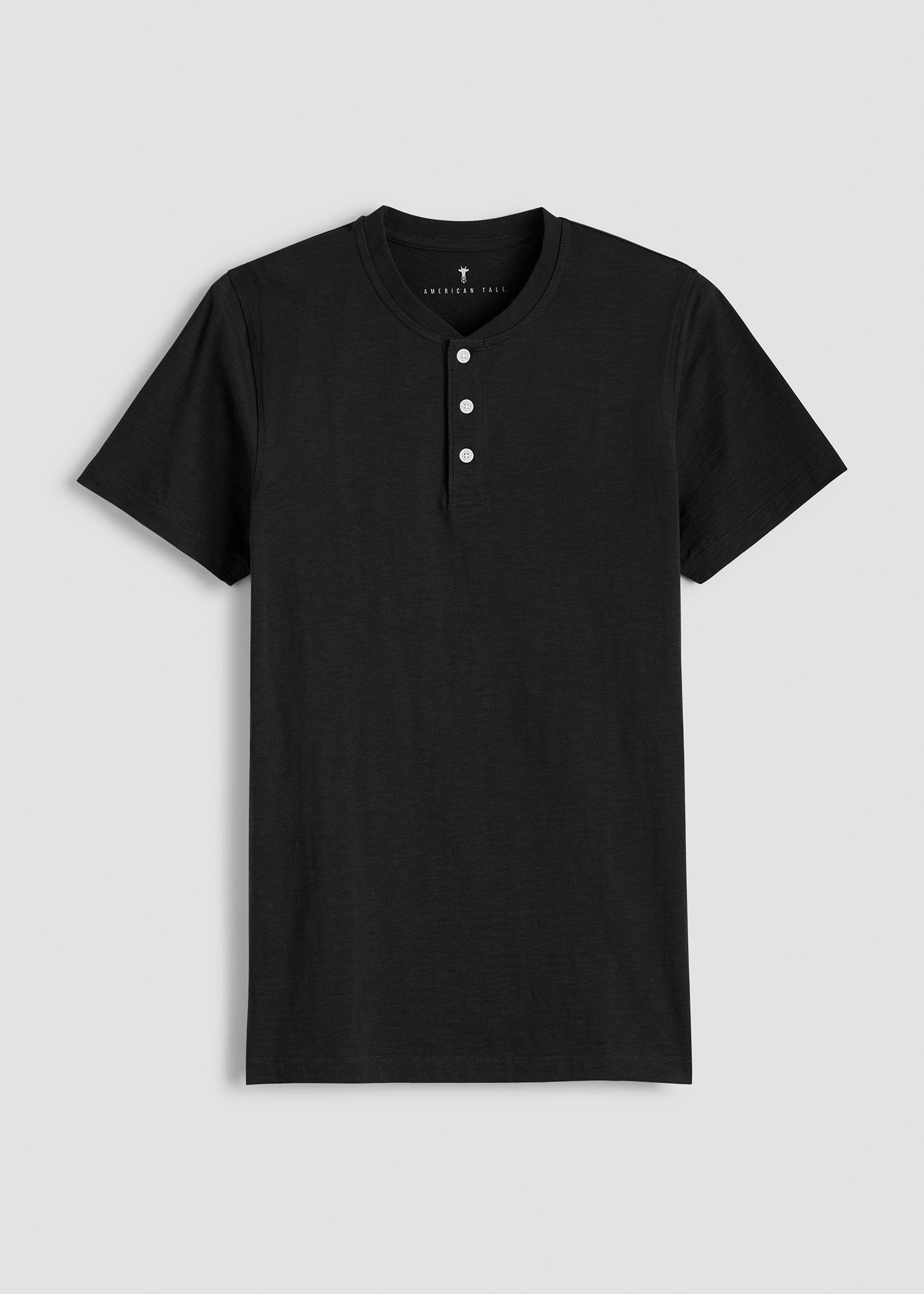 Sunwashed Short Sleeve Slub Henley for Tall Men in Black Product Image