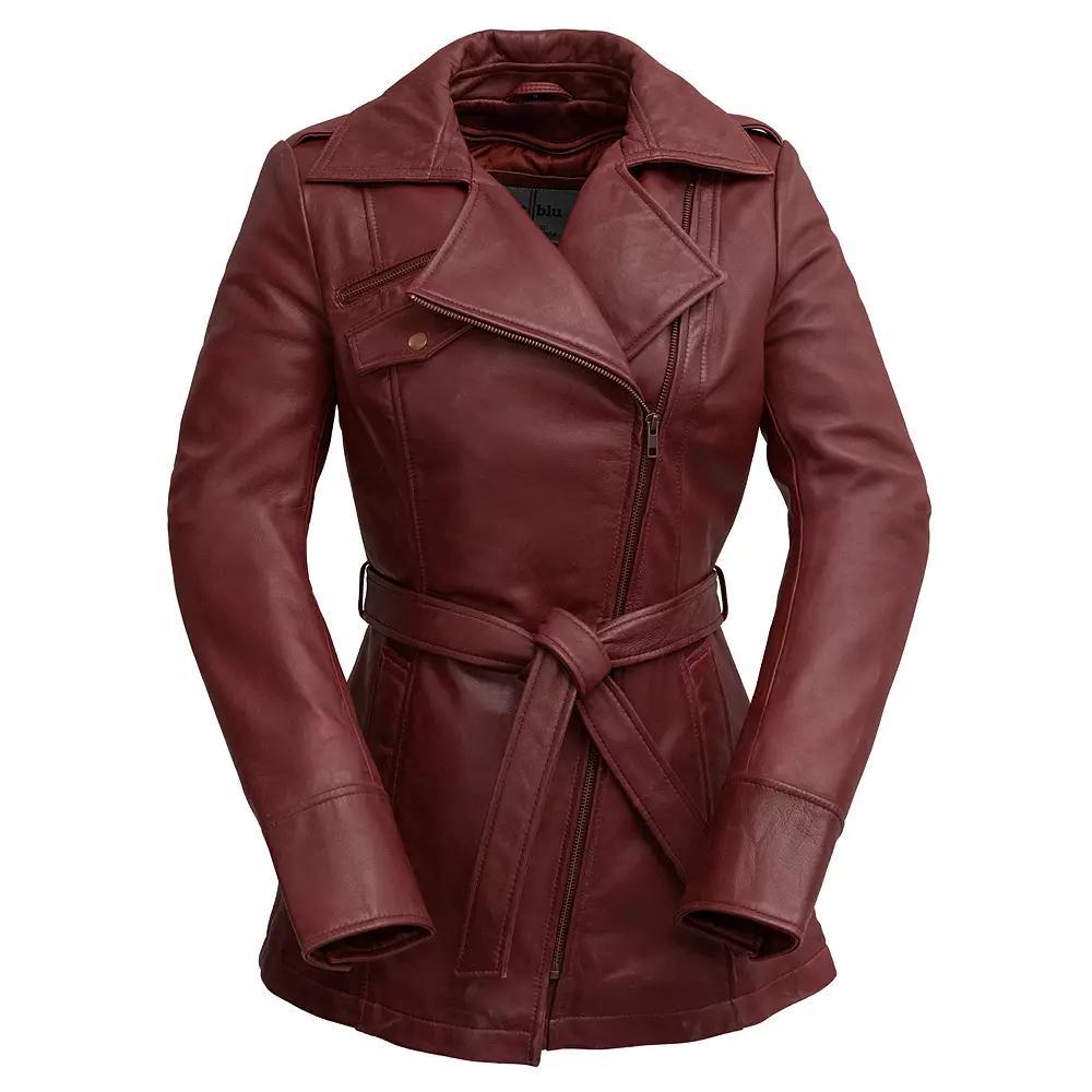 Plus Size Whet Blu Leather Trench Coat, Women's, Size: 5XL, Red Product Image