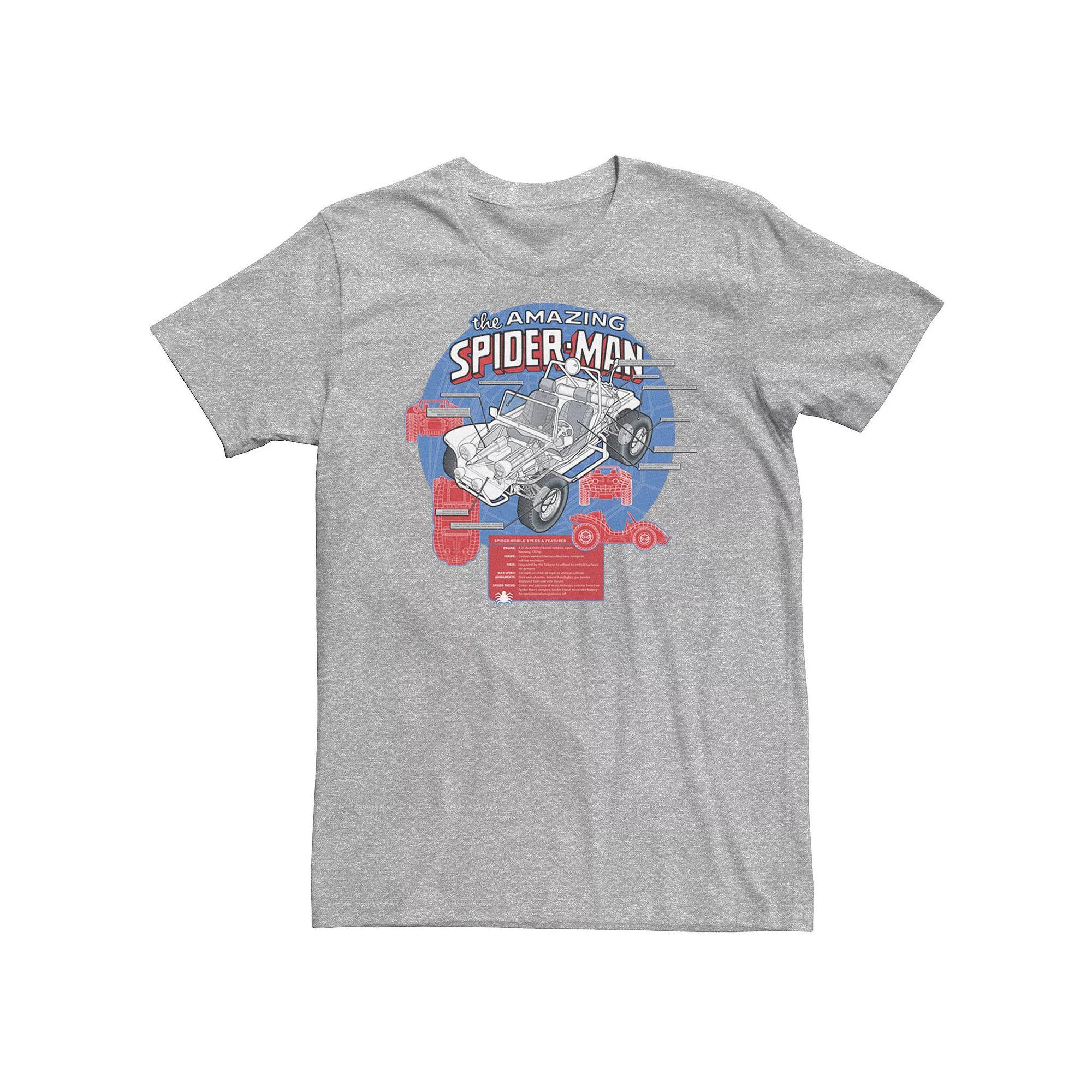 Big & Tall Marvel The Amazing Spider-Man Spider-Mobile Schematic Tee, Men's, Size: XXL Tall, Athletic Grey Product Image