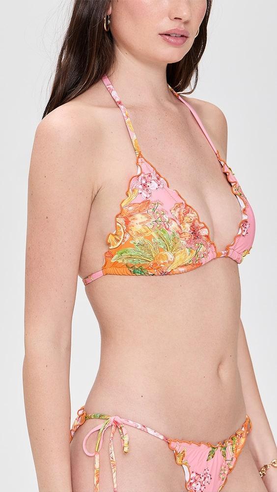 PQ Swim Embroidered Lettuce Edge Triangle Bikini Top | Shopbop Product Image