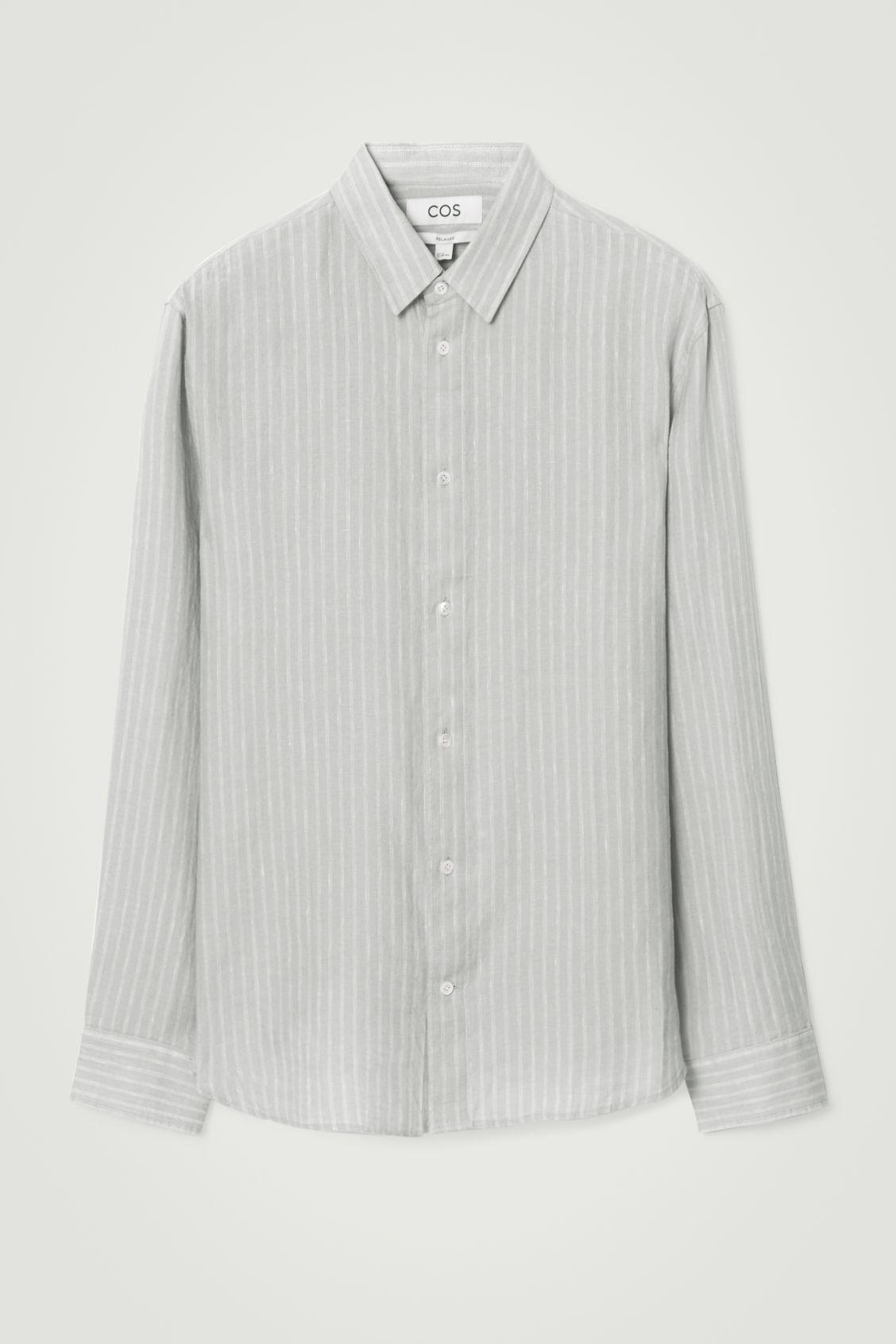 RELAXED STRIPED LINEN LONG-SLEEVED SHIRT Product Image