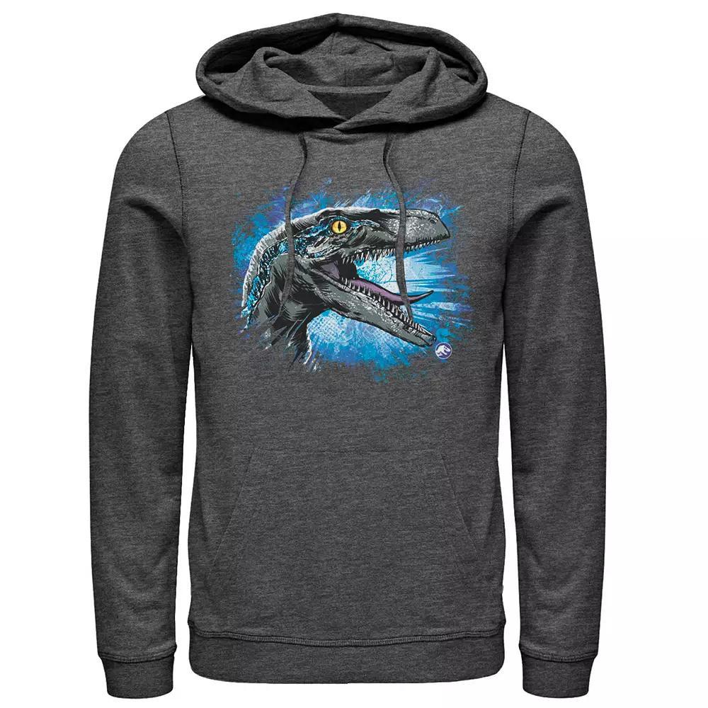 Men's Jurassic World Blue Raptor Splatter Hoodie, Size: XL, Grey Heather Product Image
