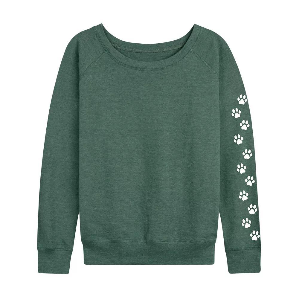 Women's Paw Prints Sleeve French Terry Long Sleeve Tee, Girl's, Size: Medium, Grey Indigo Product Image