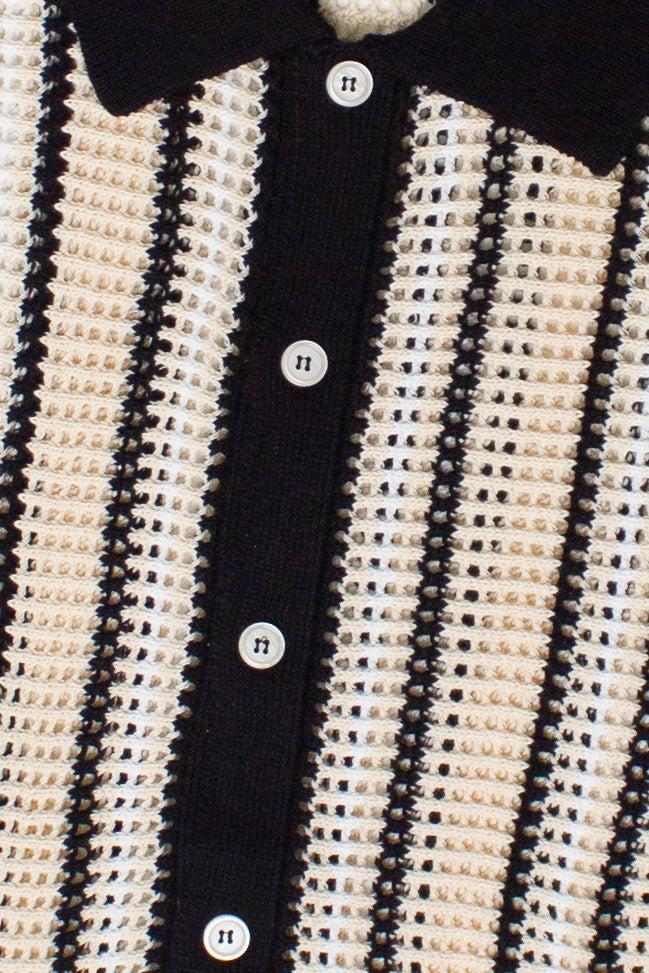 Striped Knit Mesh Button Up Shirt Product Image