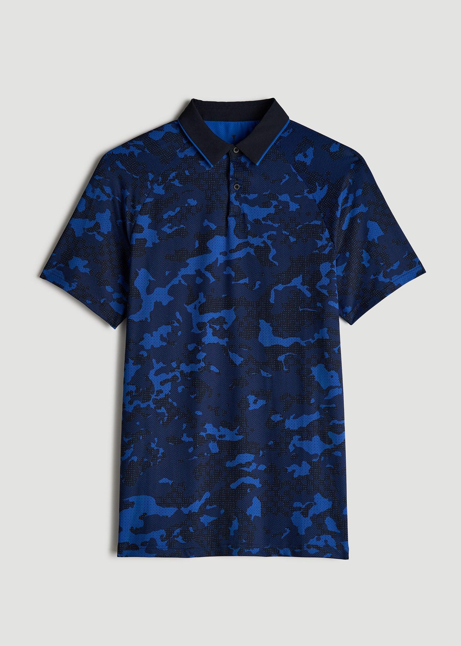 Contrast Collar A.T. Performance Print Golf Tall Men's Polo Shirt in Blue and Black Camo Male Product Image