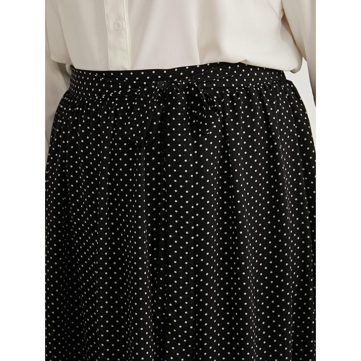 Plus Size Polka Dot Bowknot Ties Ruffles Skirt Women Black Office Lined No stretch Work Skirts BloomChic 28/5X Product Image