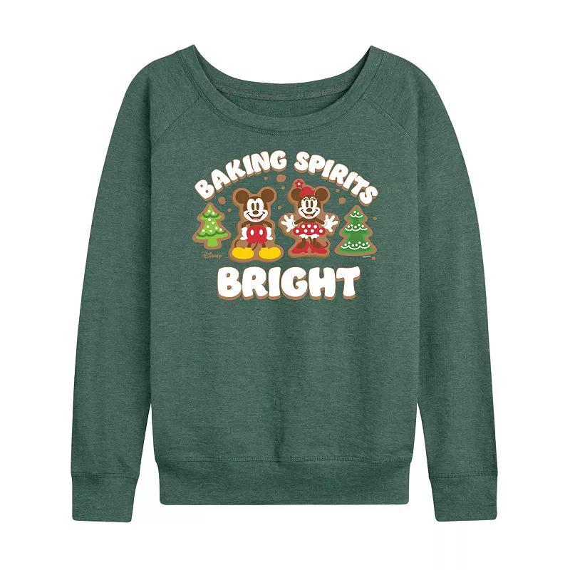 Disney's Mickey and Minnie Mouse Women's Baking Spirits Bright French Terry Long Sleeve Tee, Size: XL, Grey Green Product Image