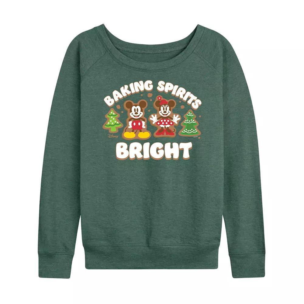Disney's Mickey and Minnie Mouse Women's Baking Spirits Bright French Terry Long Sleeve Tee, Size: XL, Grey Green Product Image
