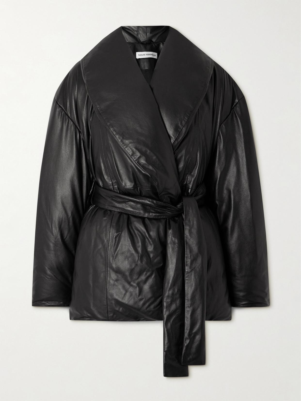 NOUR HAMMOUR Cora Leather Puffer Jacket In Black Product Image