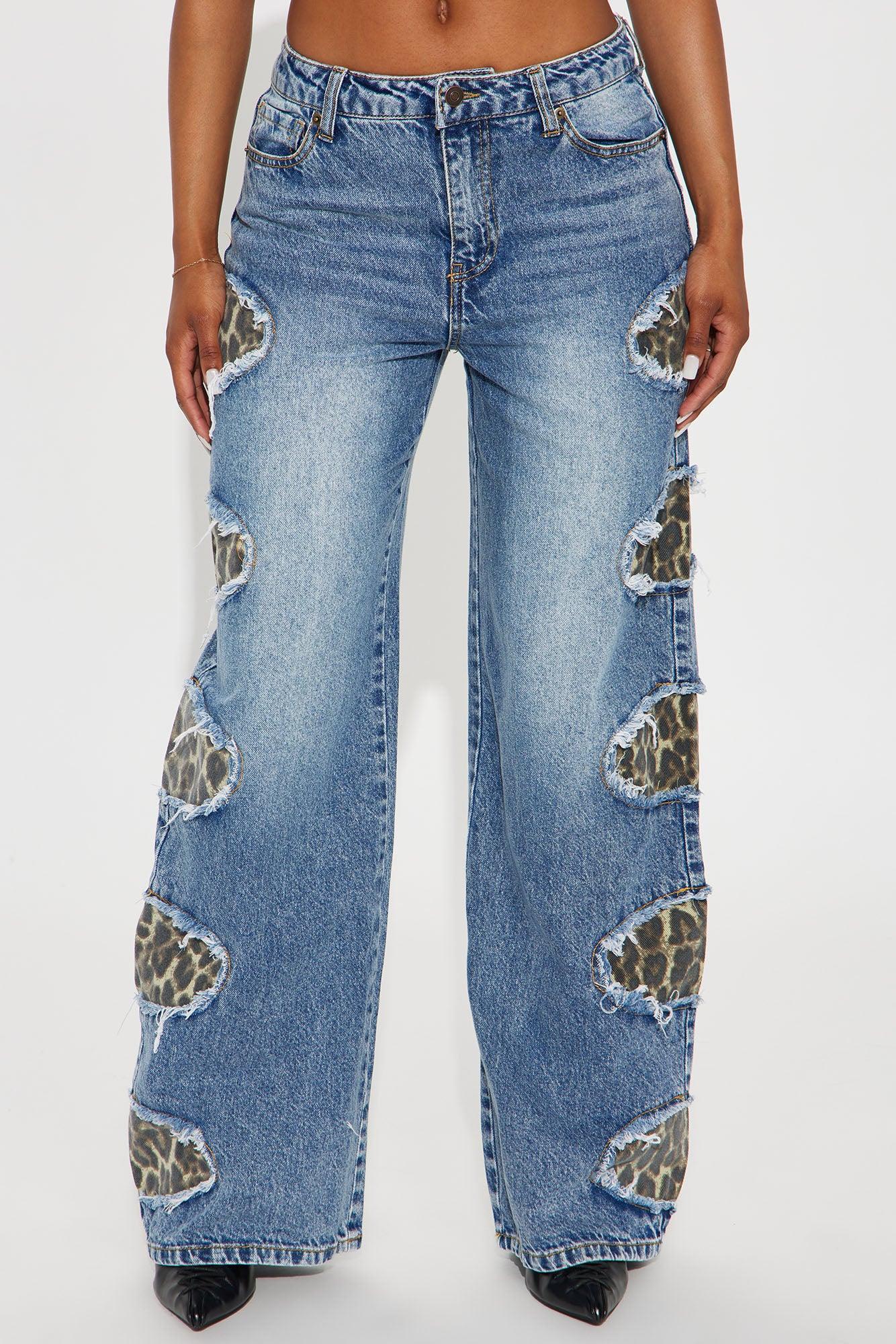 Peeking Through Non Stretch Leopard Straight Leg Jeans - Medium Wash Product Image