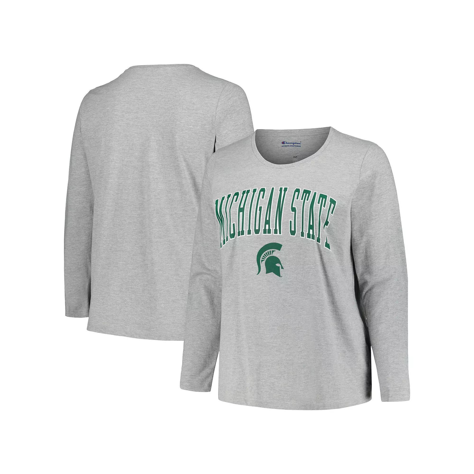 Women's Profile Heather Gray Michigan State Spartans Plus Size Arch Over Logo Scoop Neck Long Sleeve T-Shirt, Size: 1XL, Grey Product Image