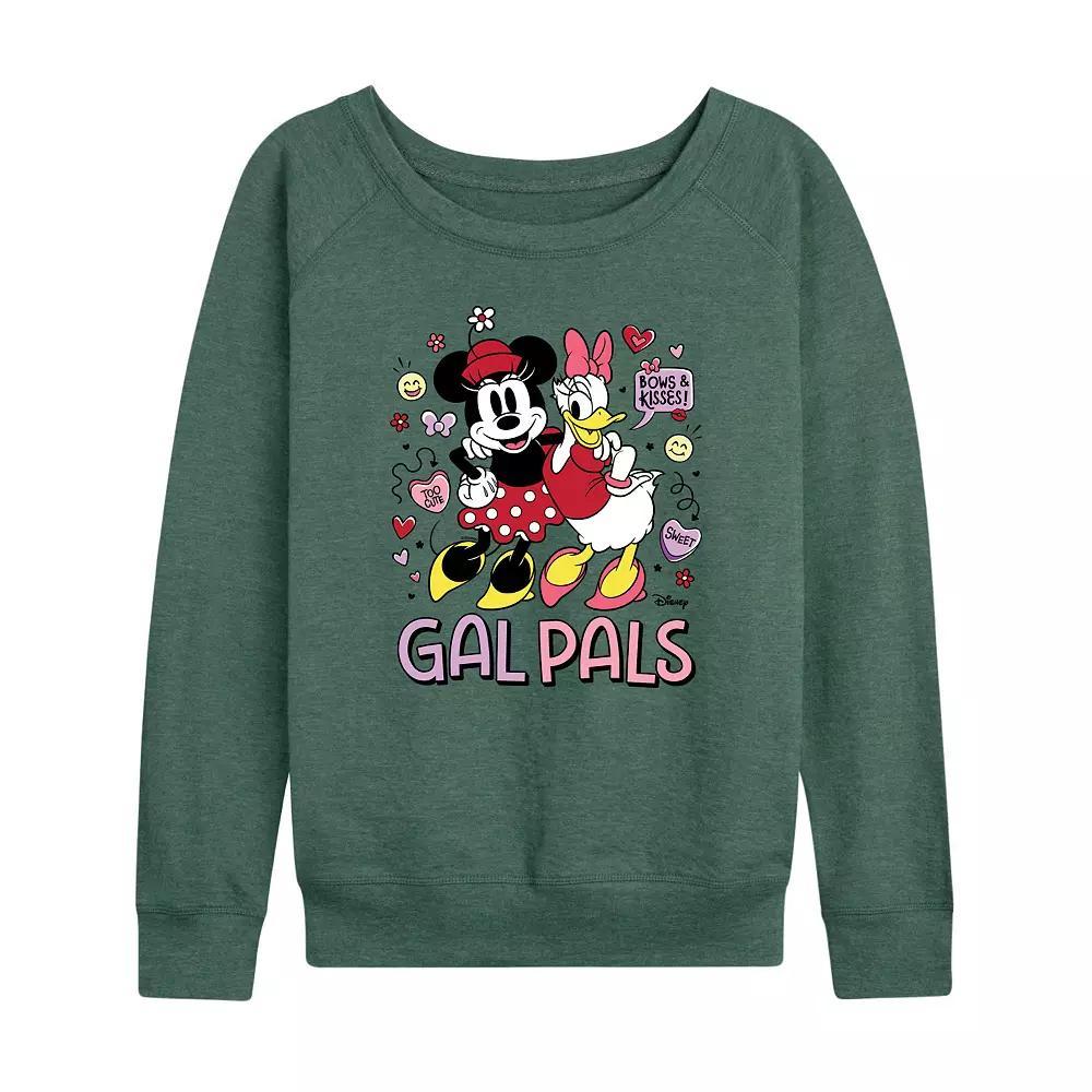 Disneys Minnie Mouse & Daisy Duck Womens Gal Pals French Terry Long Sleeve Tee Grey Green Product Image