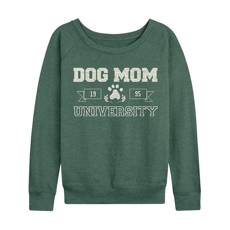 Womens Dog Mom University French Terry Long Sleeve Tee, Girls Heather Grey Product Image